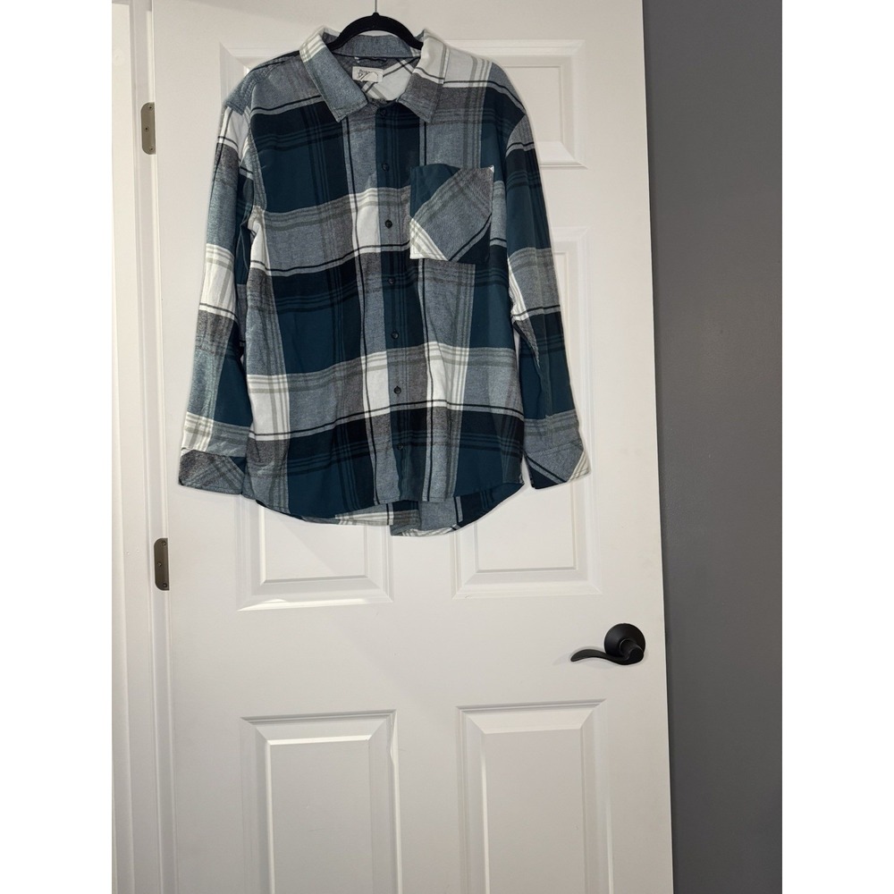 Boston Traders Plaid Flannel Button Up Shirt Xl Green White Gray Black